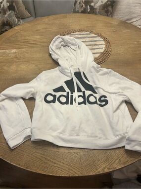 adidas White Hoodie with Black Logo Tags